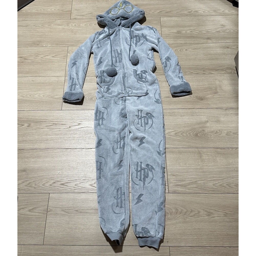 Harry Potter Hogwarts Hooded Jumpsuit Women’s Small Fleece Pajamas Bodysuit